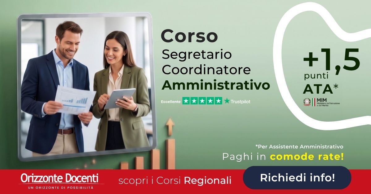Corso online segretario coordinatore amministrativo - aumenta il tuo punteggio nelle graduatorie ATA con+ 1,5 punti per assistente amministrativo